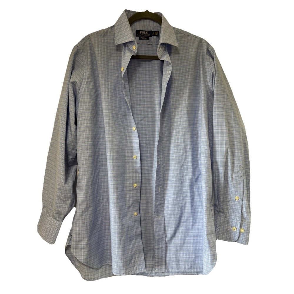 Men's Polo Ralph Lauren‎ Blue White Check Easy Care Button Up Shirt 16 32/33